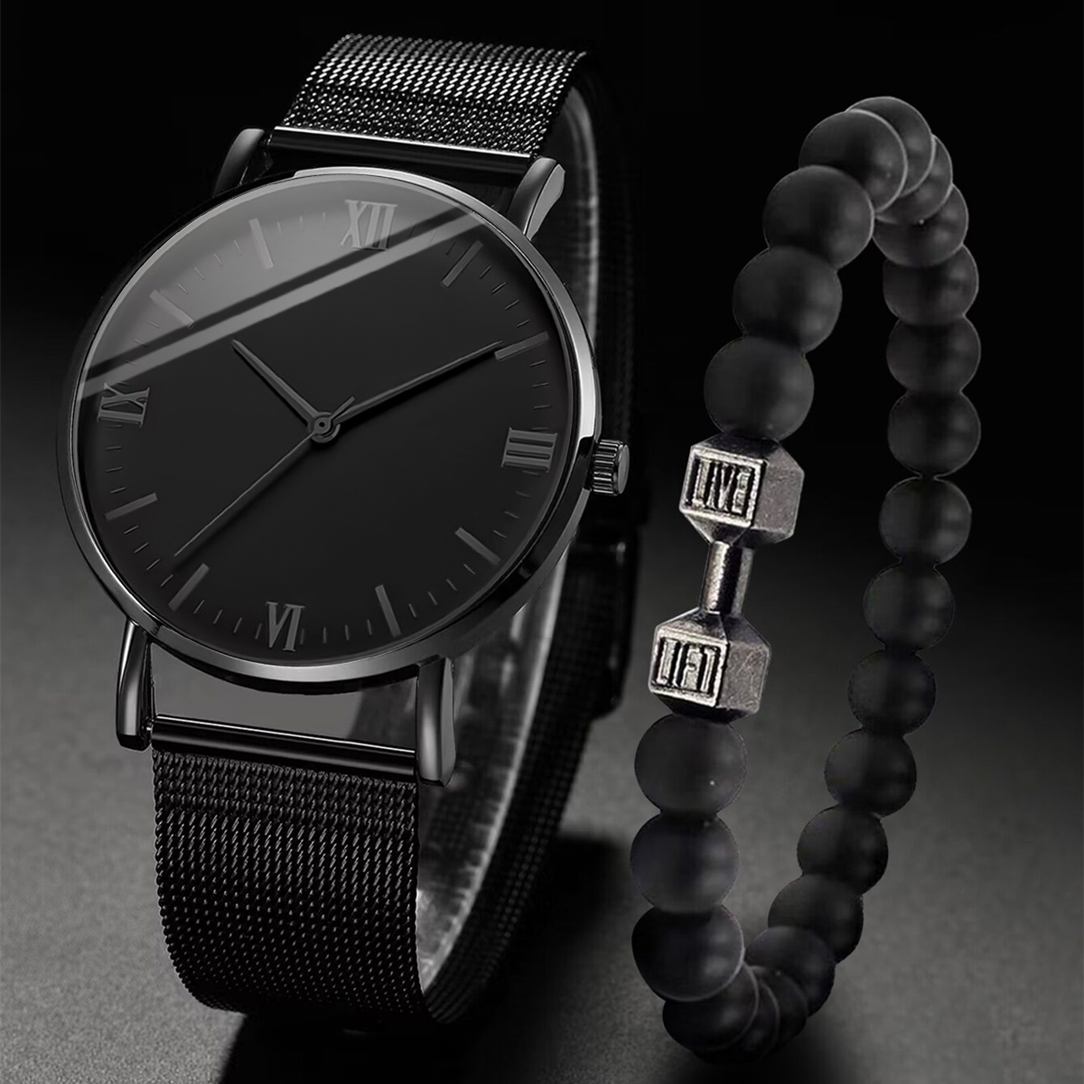 2PCS Men's Watch Fashion Roma  - Mesh Stainless Strap ulasan dan harga