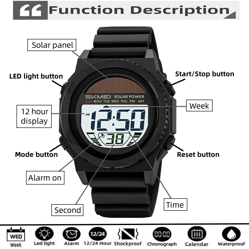 Skmei Solar Energy Digital Wat - Solar Powered Watch ulasan dan harga