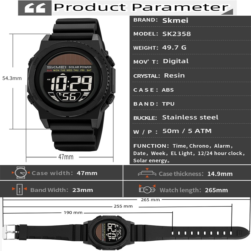 Skmei Solar Energy Digital Wat - Solar Powered Watch ulasan dan harga