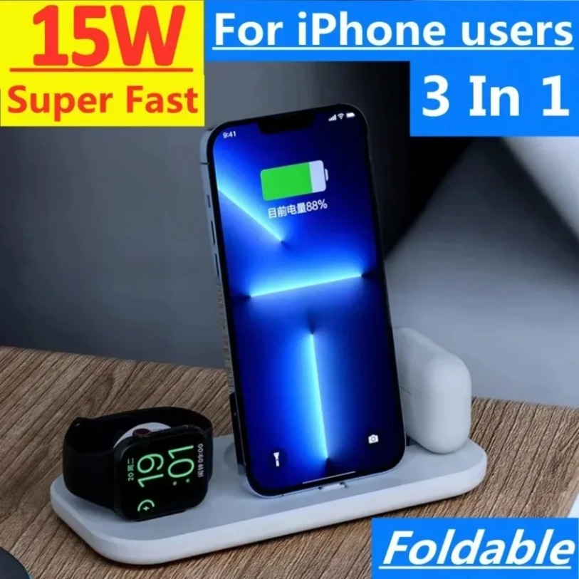 3 In 1 Wireless Charger Stand  - Watch Xs8 ulasan dan harga