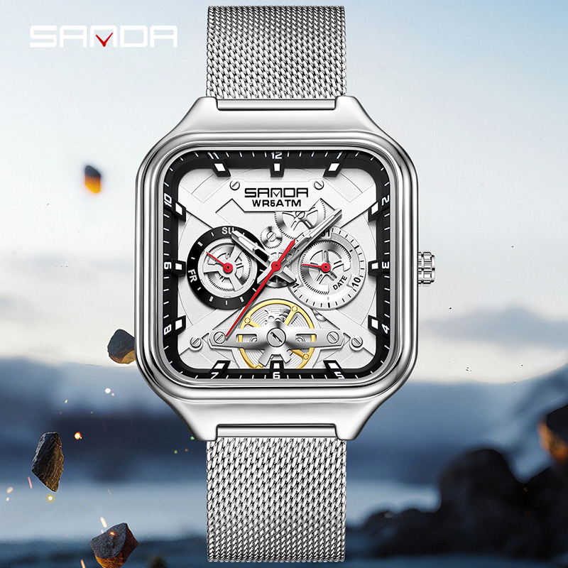 SANDA 9085 Men Wristwatch relo - Mesh Stainless Strap ulasan dan harga