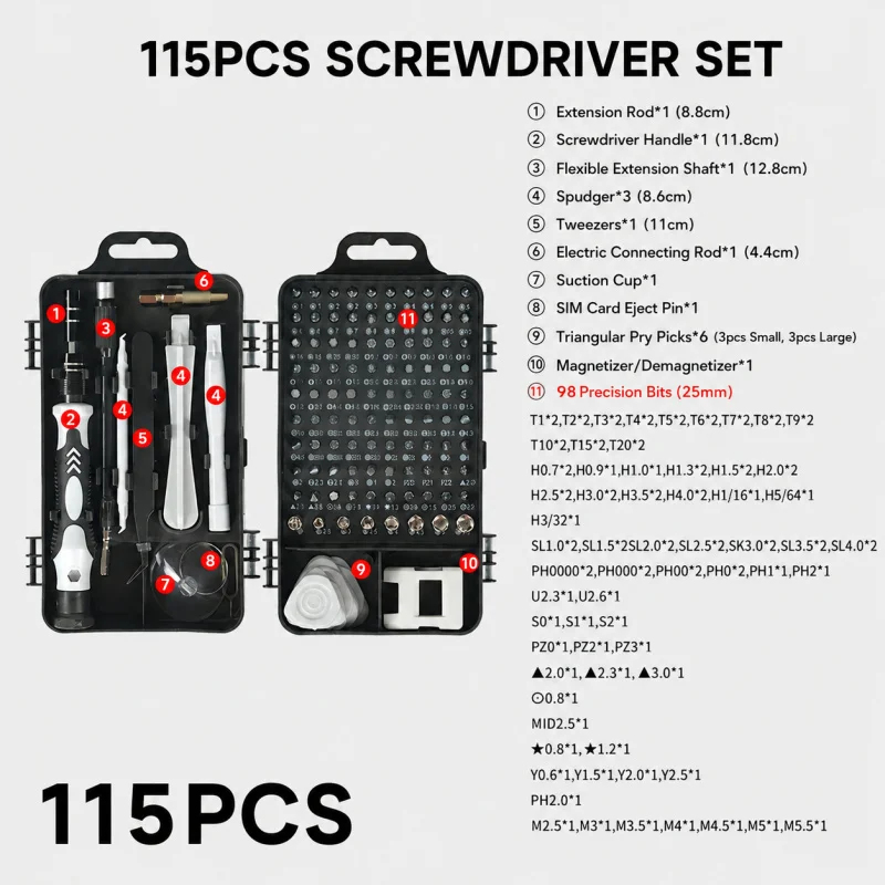 Portable 115in1 Magnetic Screw - Watch Tool Repair Kit ulasan dan harga