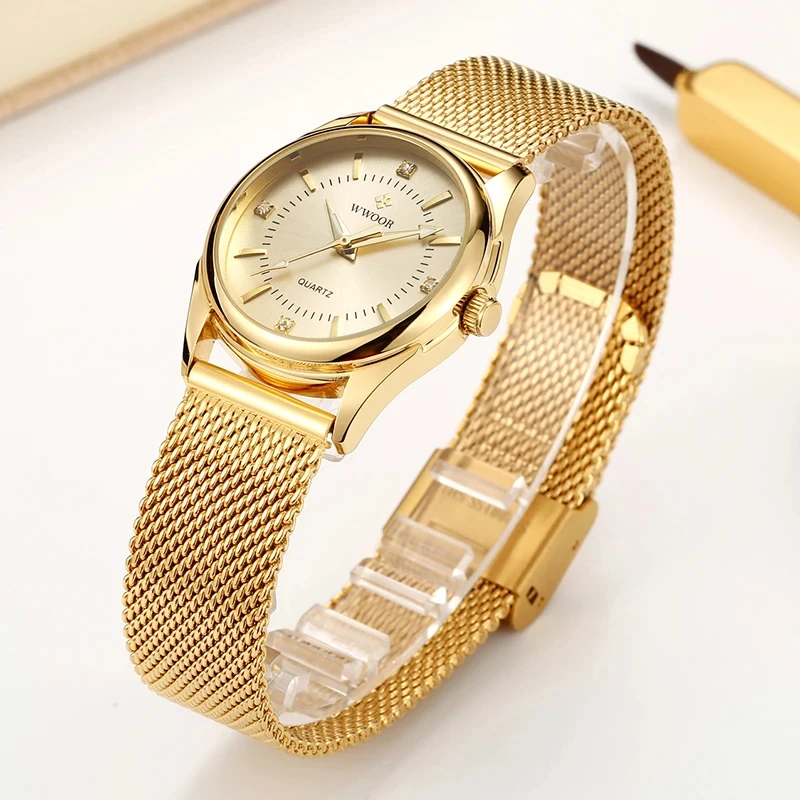 WWOOR Luxury Brand Dress Gold  - Mesh Stainless Strap ulasan dan harga